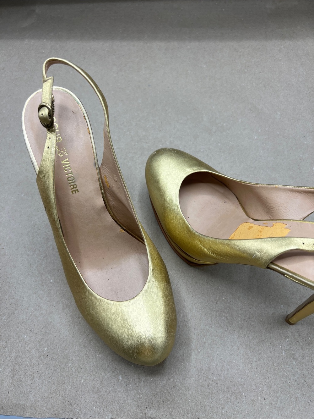 La Victoire
Pour La Victoire  gold Soft Patent Sling Back Platform Pumps